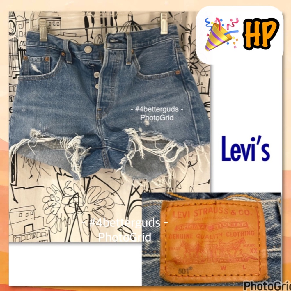 Levi's Distressed Raw cut Hem High Rise Cheeky Denim Jean Shorts Womens Size 25
